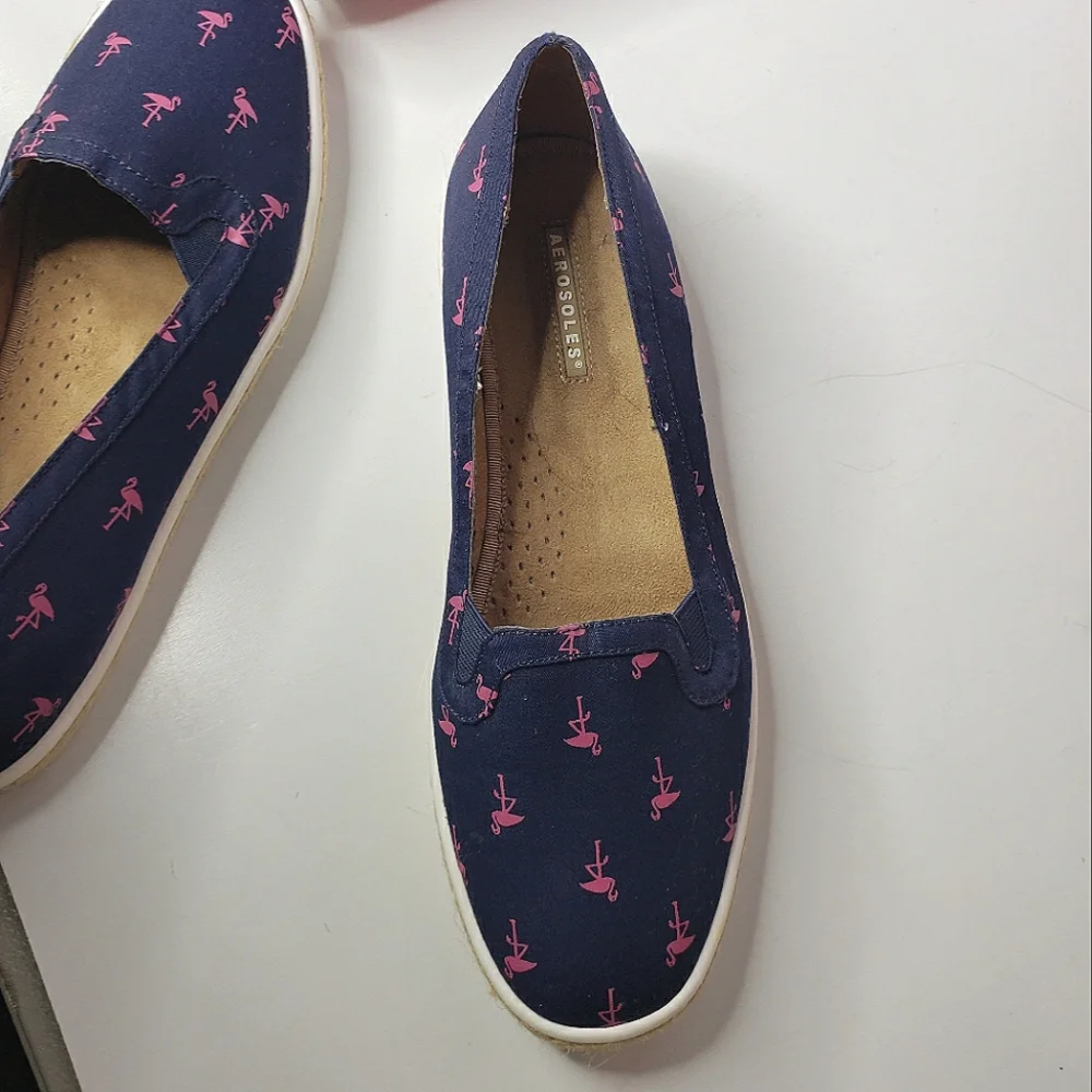 Aerosoles Flamingo Print Preppy Summer Sneaker Loafer Espadrille Vacation Flats